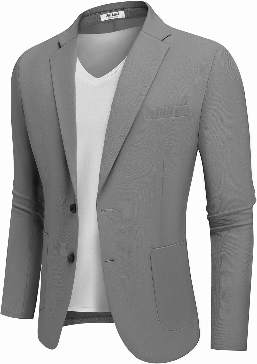 imageCOOFANDY Mens Casual Blazer Jacket Slim Fit Two Button Suit Jackets Lightweight Knit Sport CoatGrey