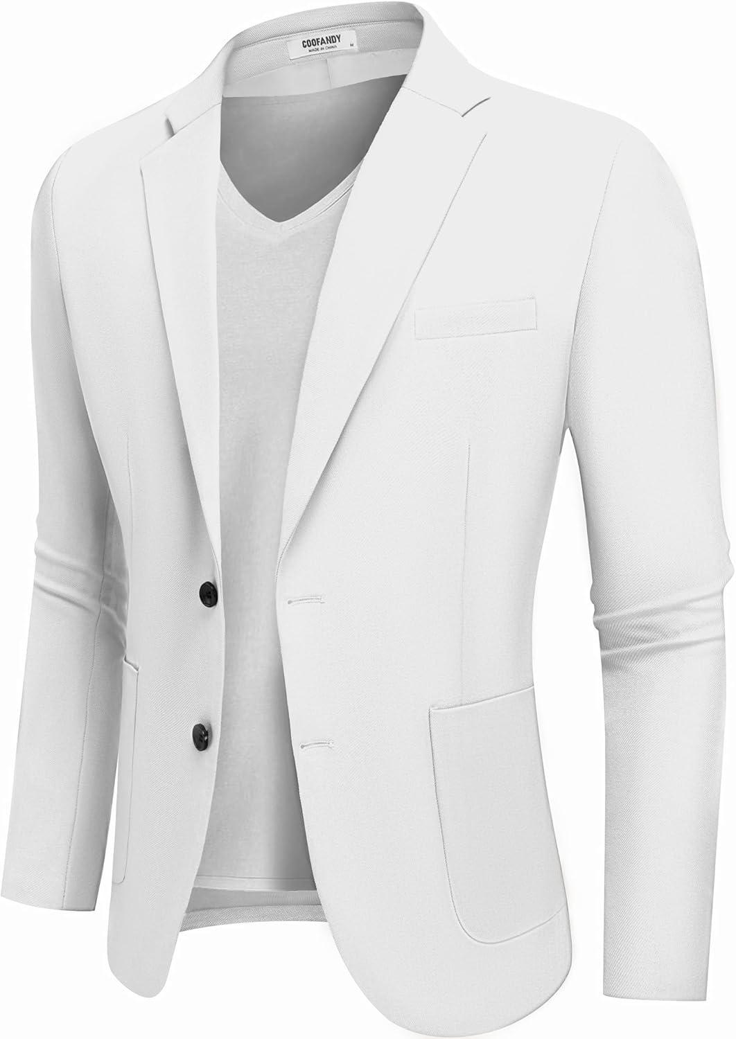 imageCOOFANDY Mens Casual Blazer Jacket Slim Fit Two Button Suit Jackets Lightweight Knit Sport CoatWhite
