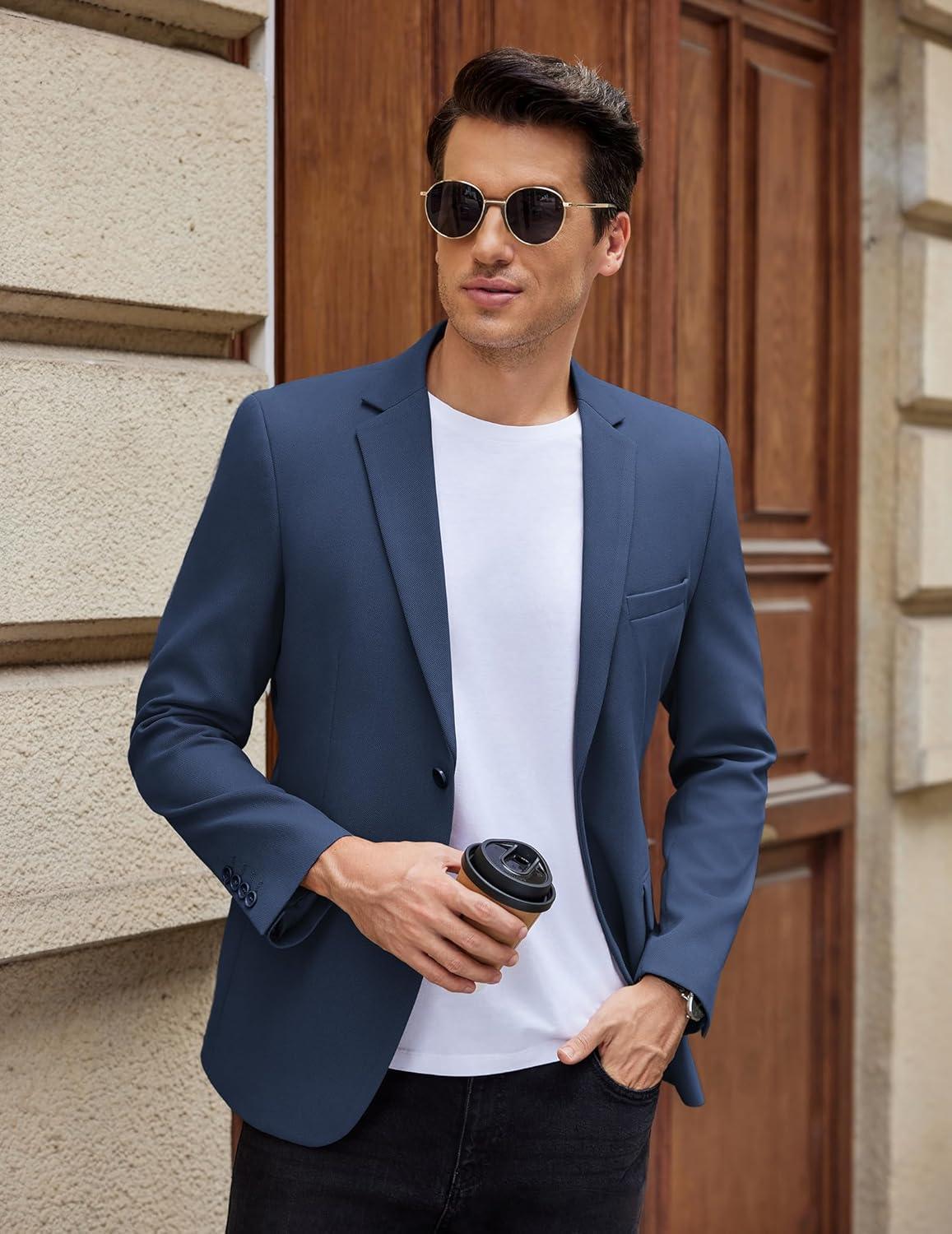 imageCOOFANDY Mens Casual Blazer Slim Fit Lightweight Sport Coat Two Button Suit JacketBlue