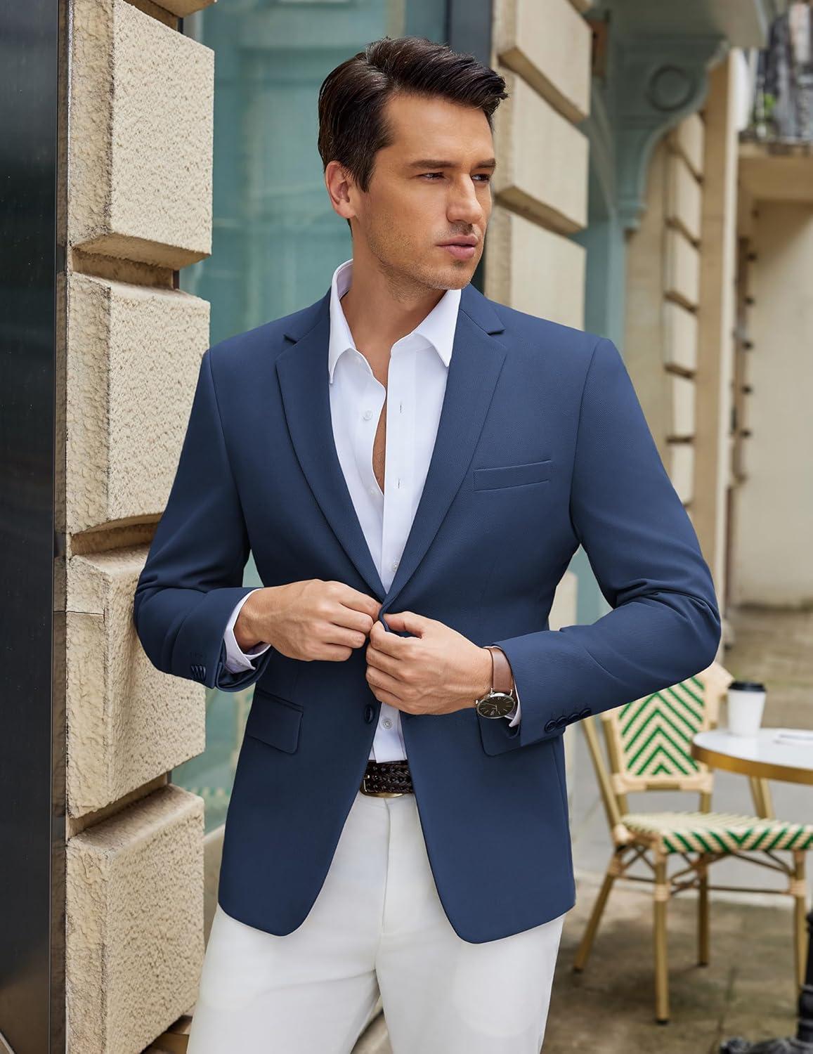 imageCOOFANDY Mens Casual Blazer Slim Fit Lightweight Sport Coat Two Button Suit JacketBlue