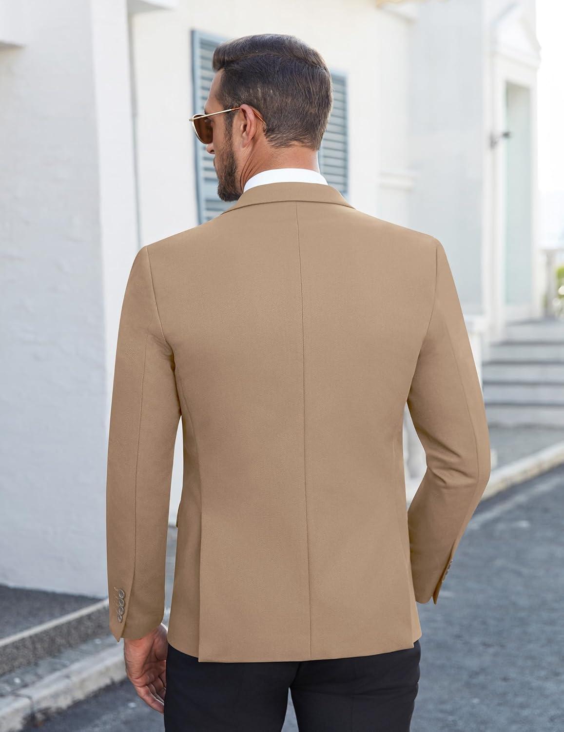 imageCOOFANDY Mens Casual Blazer Slim Fit Lightweight Sport Coat Two Button Suit JacketKhaki