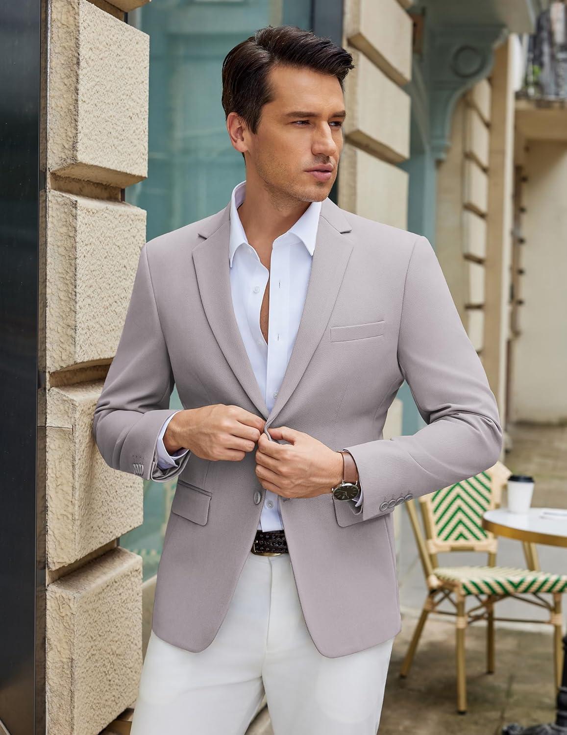 imageCOOFANDY Mens Casual Blazer Slim Fit Lightweight Sport Coat Two Button Suit JacketLight Grey