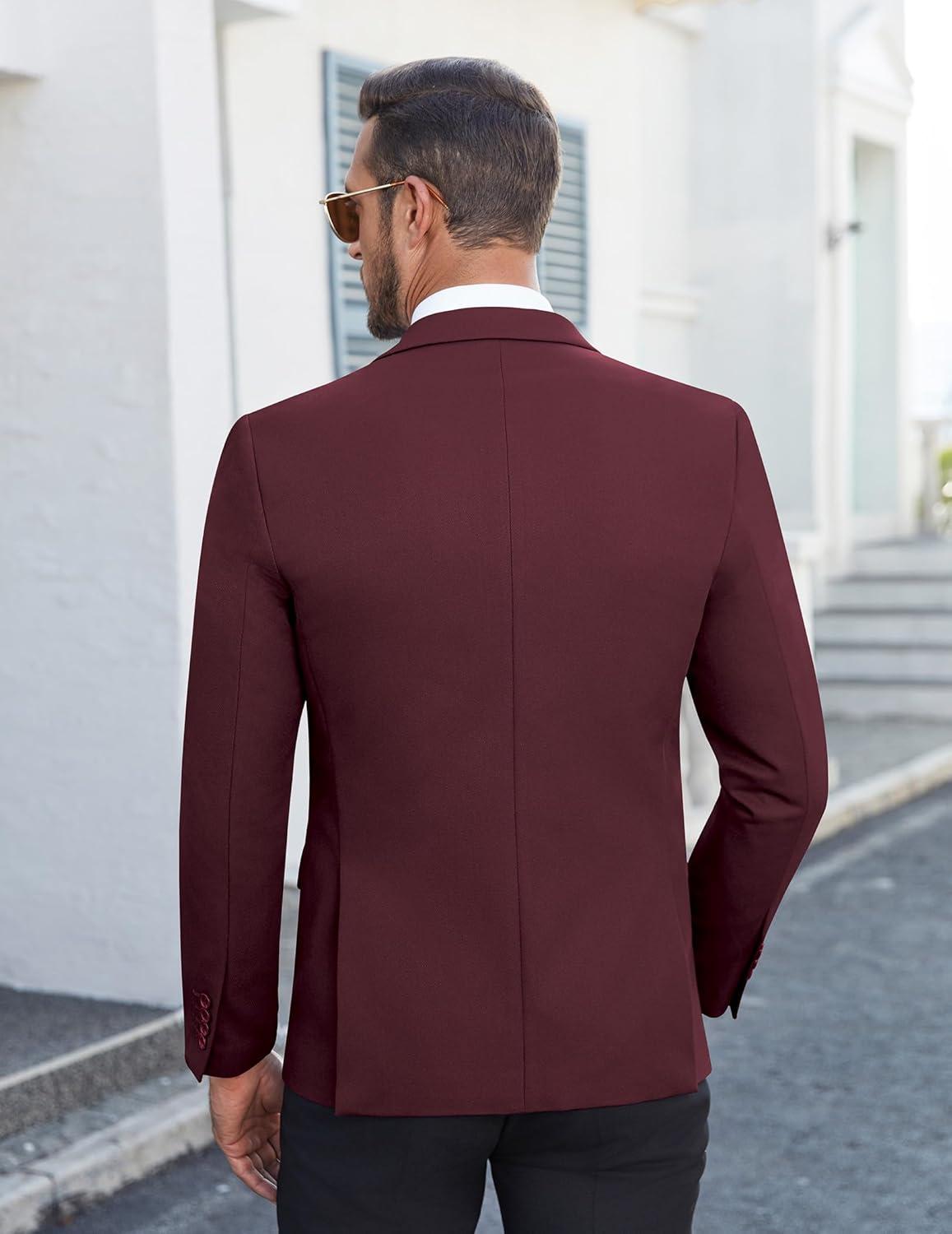 imageCOOFANDY Mens Casual Blazer Slim Fit Lightweight Sport Coat Two Button Suit JacketRed