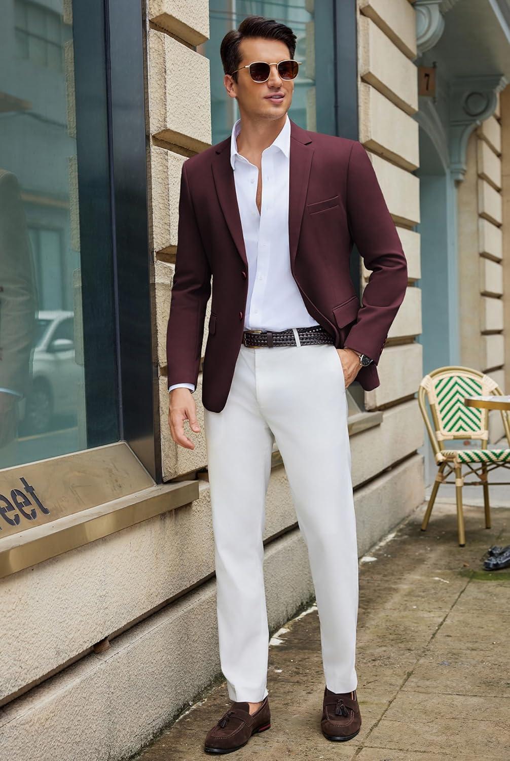 imageCOOFANDY Mens Casual Blazer Slim Fit Lightweight Sport Coat Two Button Suit JacketRed