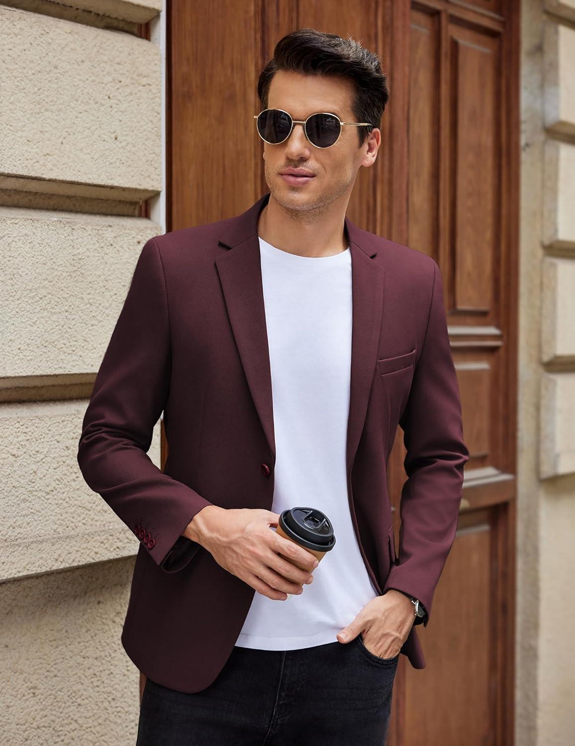 imageCOOFANDY Mens Casual Blazer Slim Fit Lightweight Sport Coat Two Button Suit JacketRed