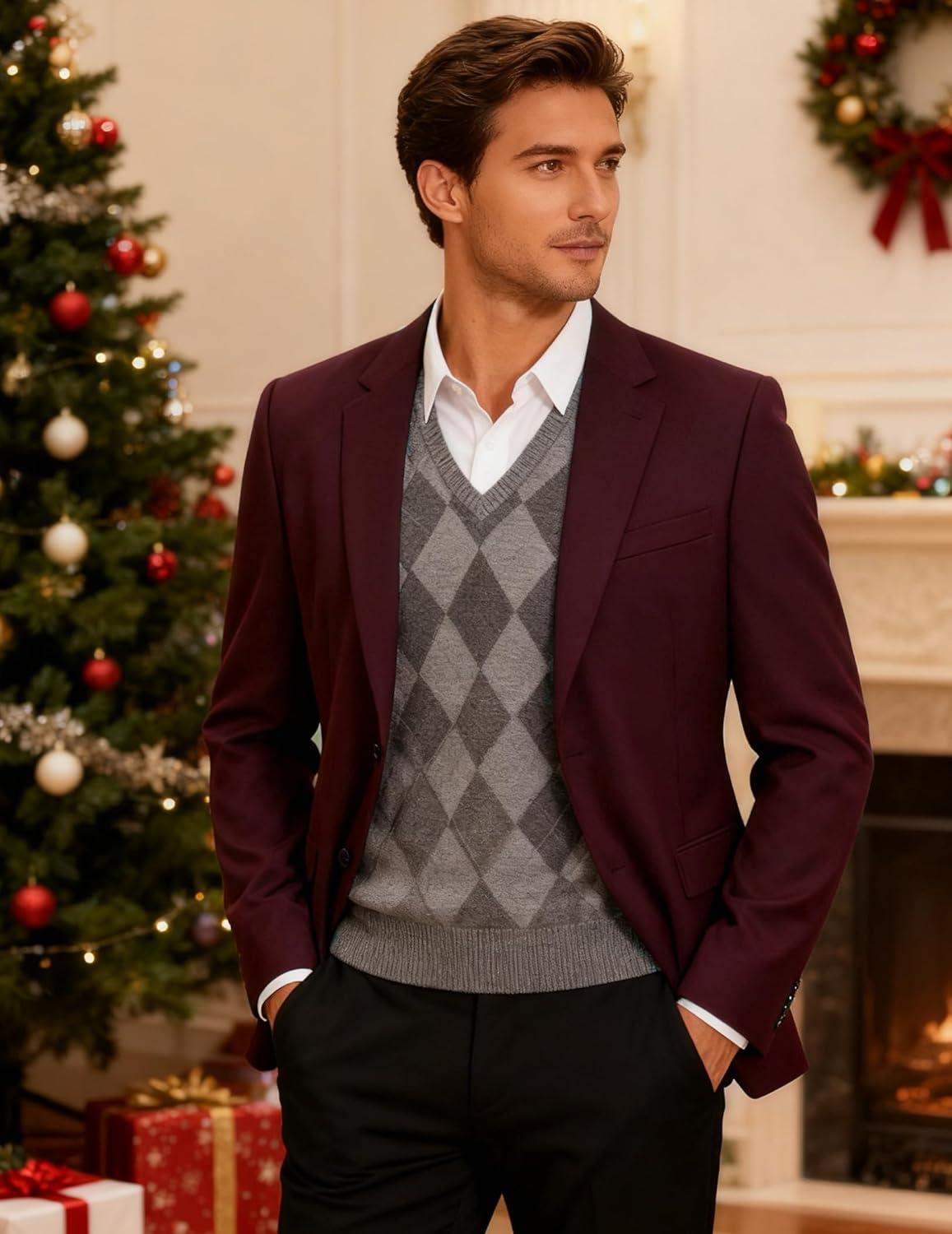 imageCOOFANDY Mens Casual Blazer Slim Fit Lightweight Sport Coat Two Button Suit JacketRed