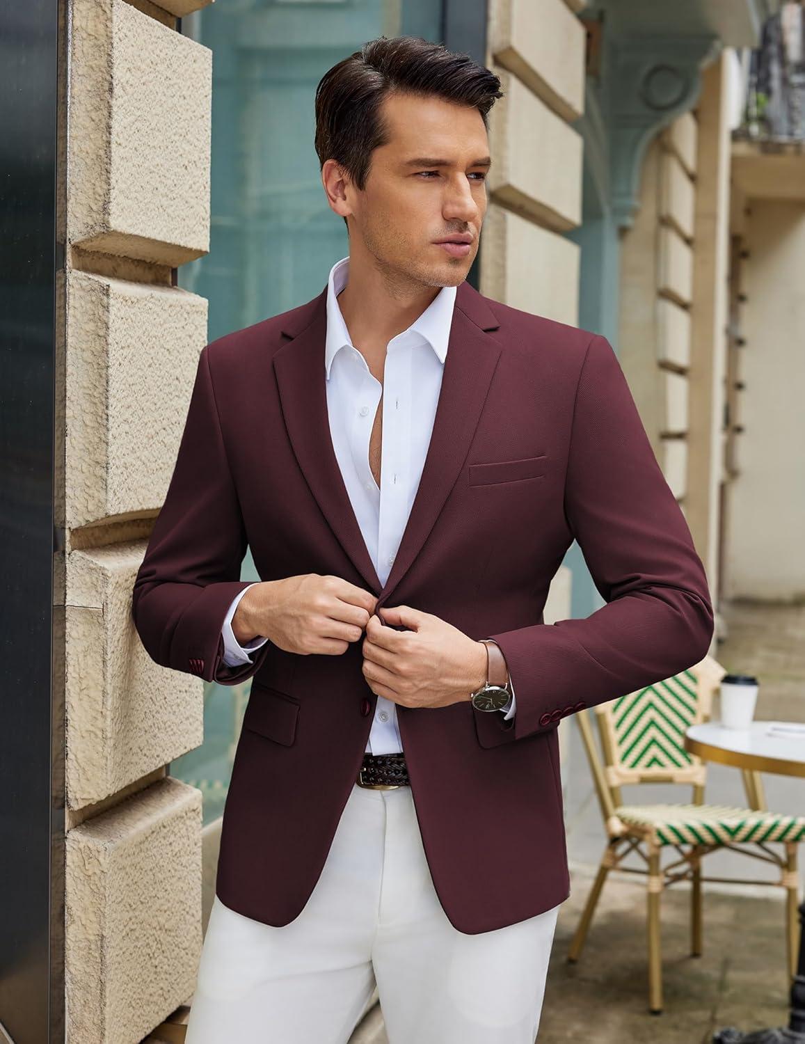 imageCOOFANDY Mens Casual Blazer Slim Fit Lightweight Sport Coat Two Button Suit JacketRed