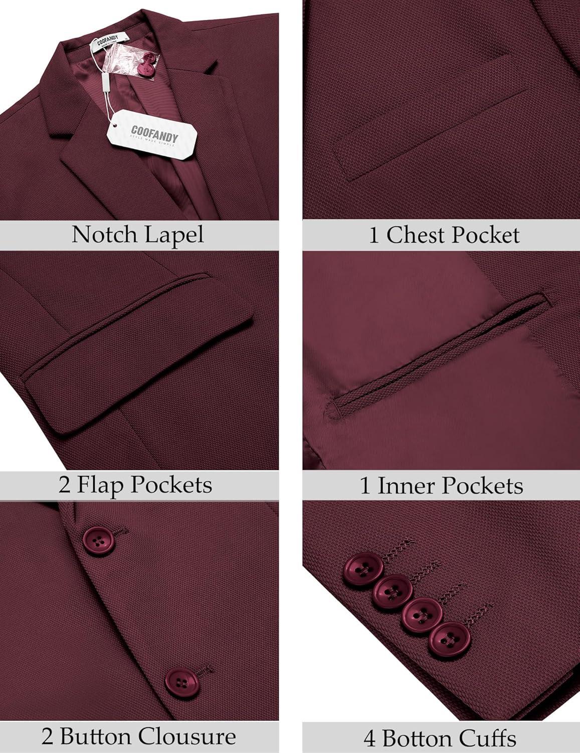 imageCOOFANDY Mens Casual Blazer Slim Fit Lightweight Sport Coat Two Button Suit JacketRed