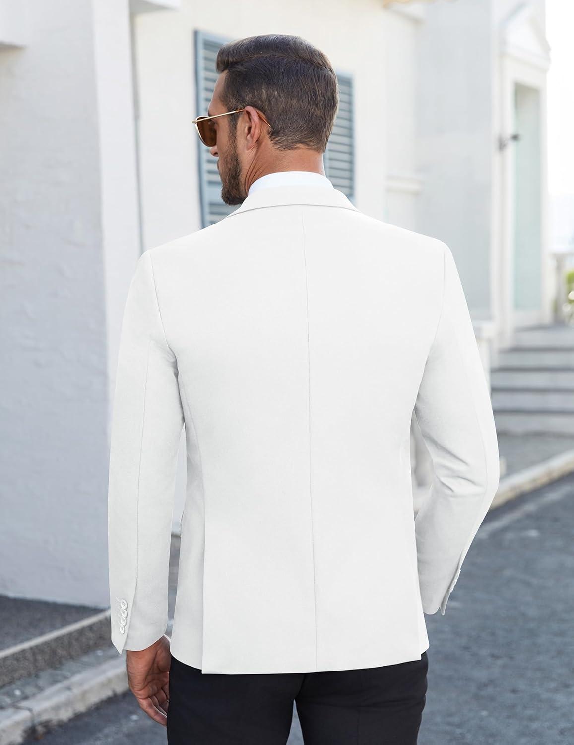 imageCOOFANDY Mens Casual Blazer Slim Fit Lightweight Sport Coat Two Button Suit JacketWhite