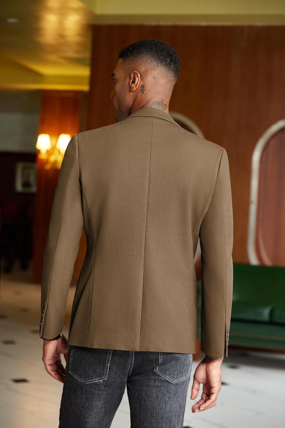 imageCOOFANDY Mens Casual Blazer Slim Fit Sport Coats Two Button Knit Textured Suit JacketBrown