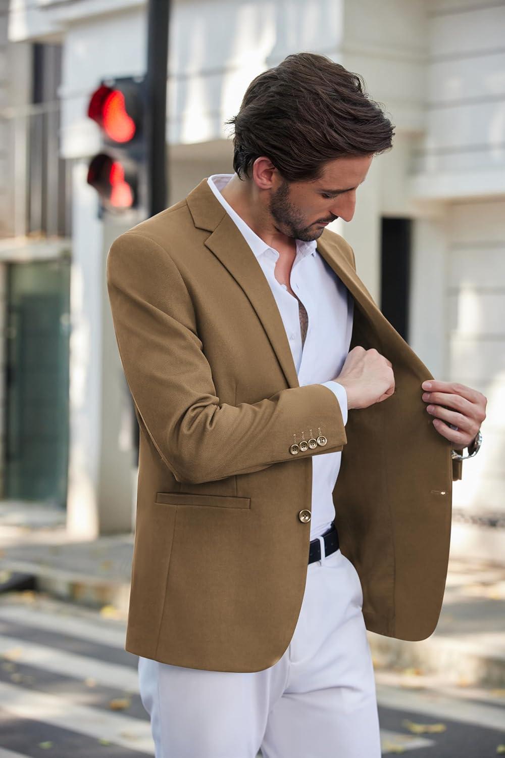 imageCOOFANDY Mens Casual Blazer Slim Fit Sport Coats Two Button Knit Textured Suit JacketBrown