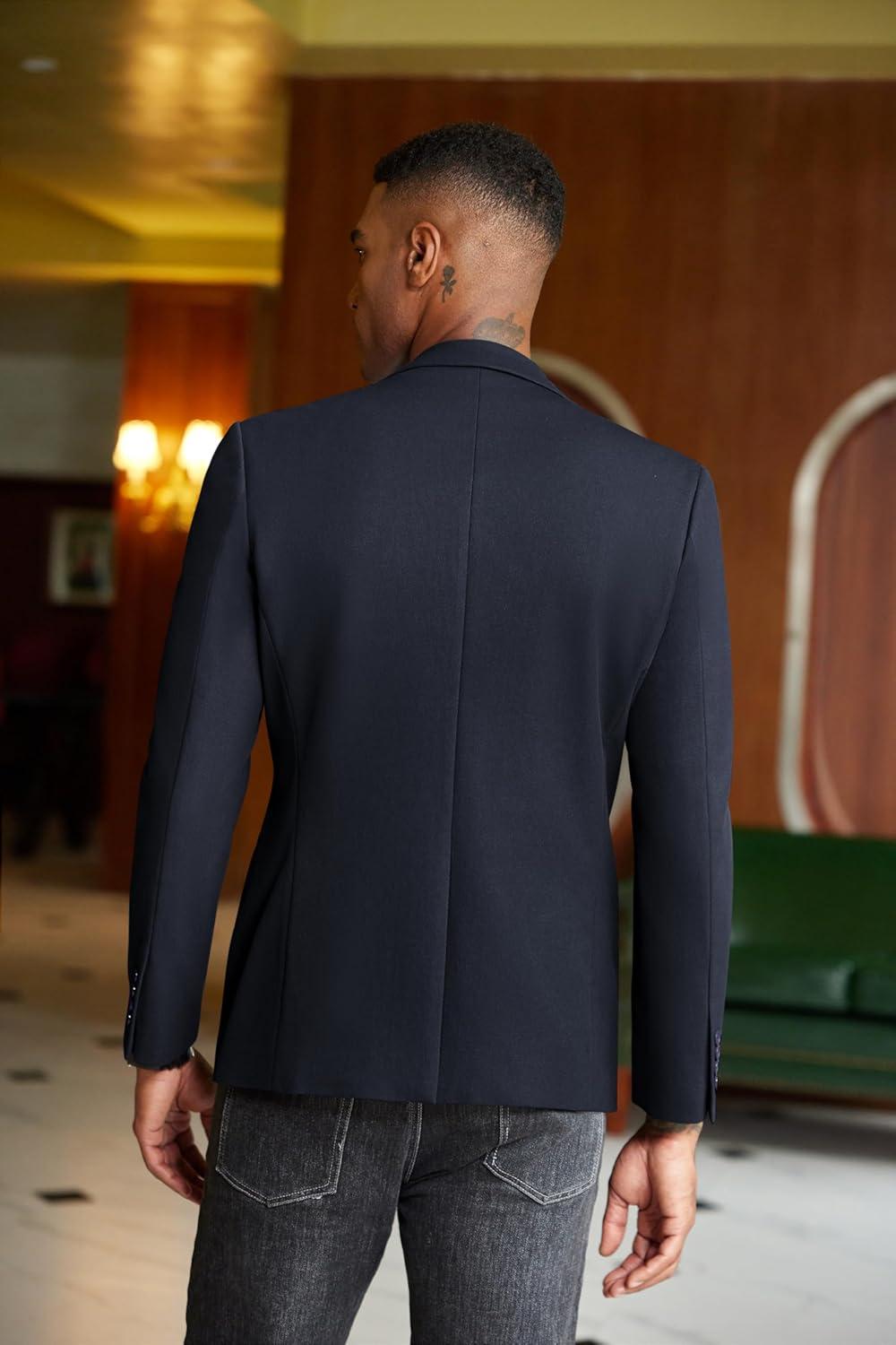 imageCOOFANDY Mens Casual Blazer Slim Fit Sport Coats Two Button Knit Textured Suit JacketDark Blue