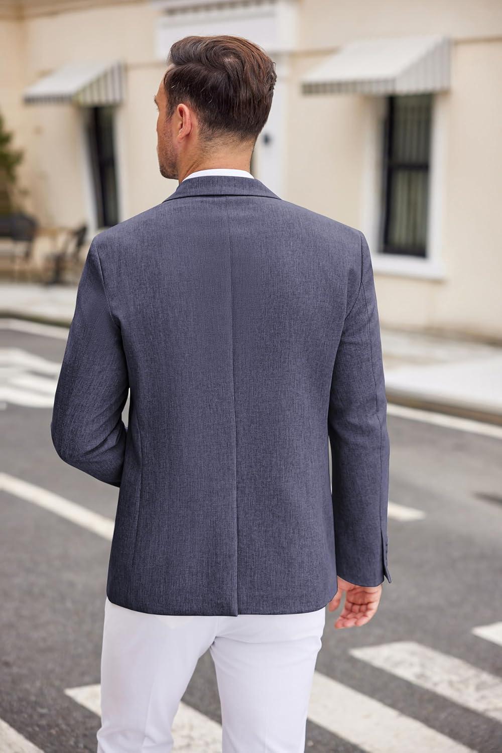 imageCOOFANDY Mens Casual Blazer Two Button Sport Coats Lightweight Printed Lining Suit JacketBlue