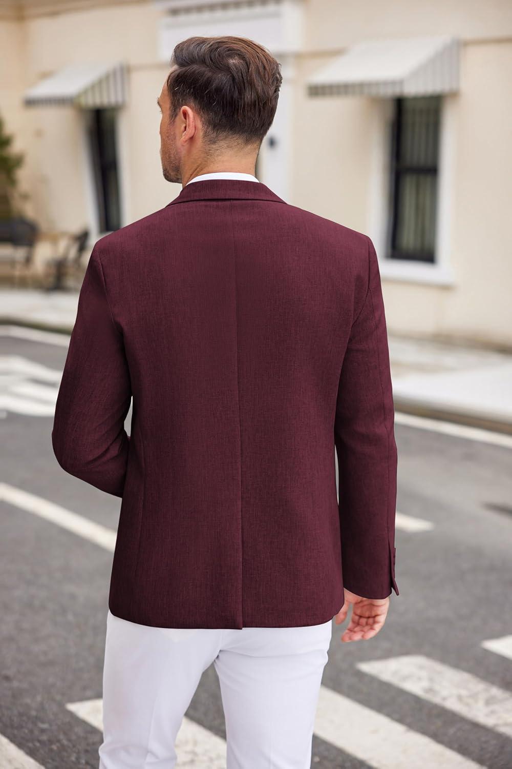 imageCOOFANDY Mens Casual Blazer Two Button Sport Coats Lightweight Printed Lining Suit JacketDark Red