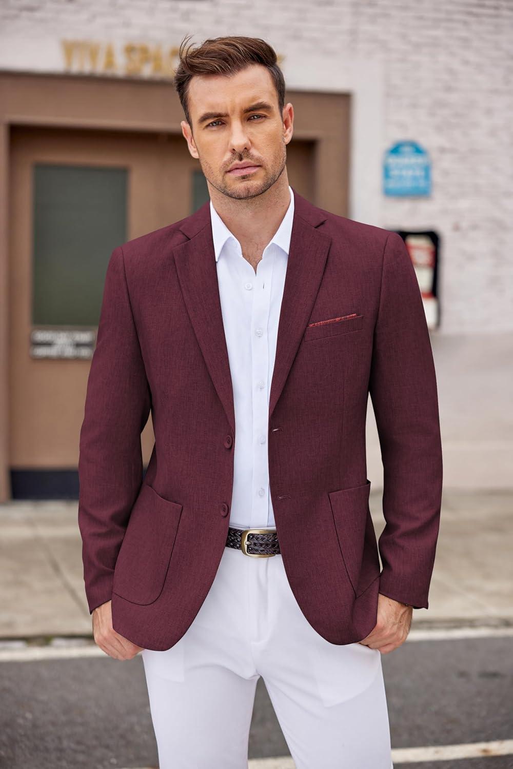 imageCOOFANDY Mens Casual Blazer Two Button Sport Coats Lightweight Printed Lining Suit JacketDark Red