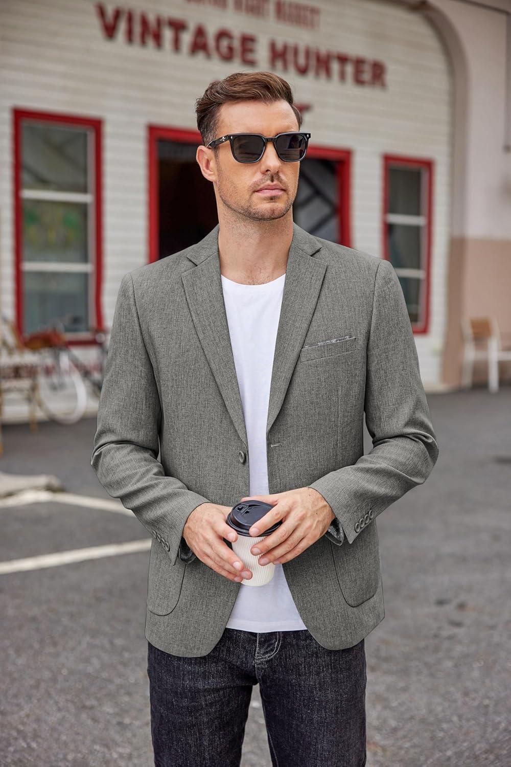 imageCOOFANDY Mens Casual Blazer Two Button Sport Coats Lightweight Printed Lining Suit JacketGrey