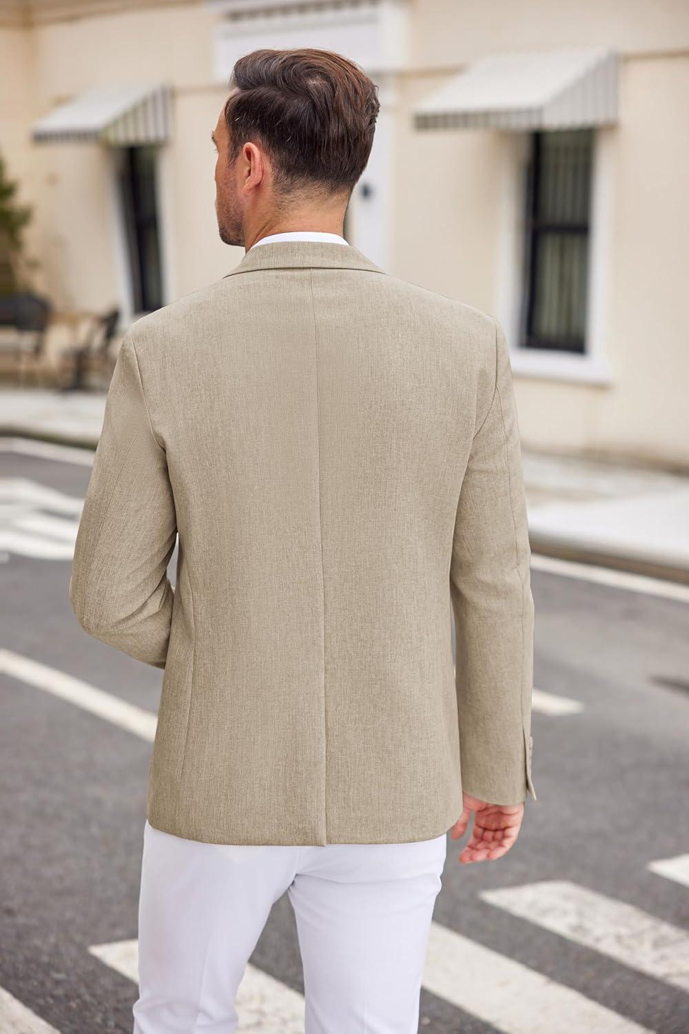 imageCOOFANDY Mens Casual Blazer Two Button Sport Coats Lightweight Printed Lining Suit JacketLight Khaki