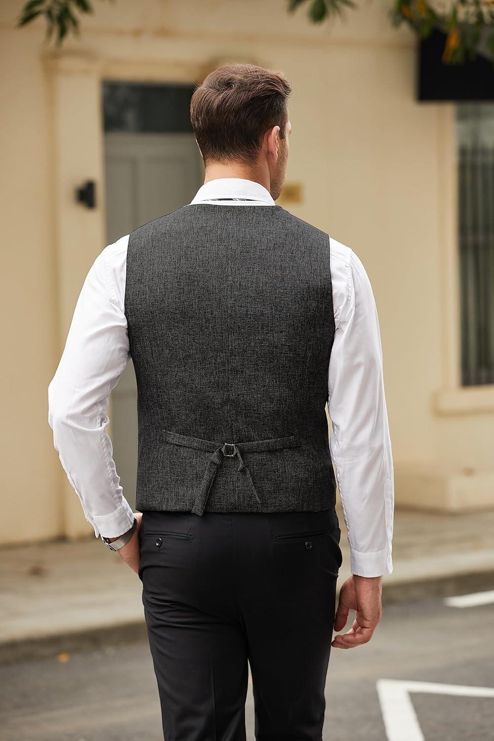 imageCOOFANDY Mens Casual Business Vests Lightweight Waistcoat Slim Fit Suit VestBlack