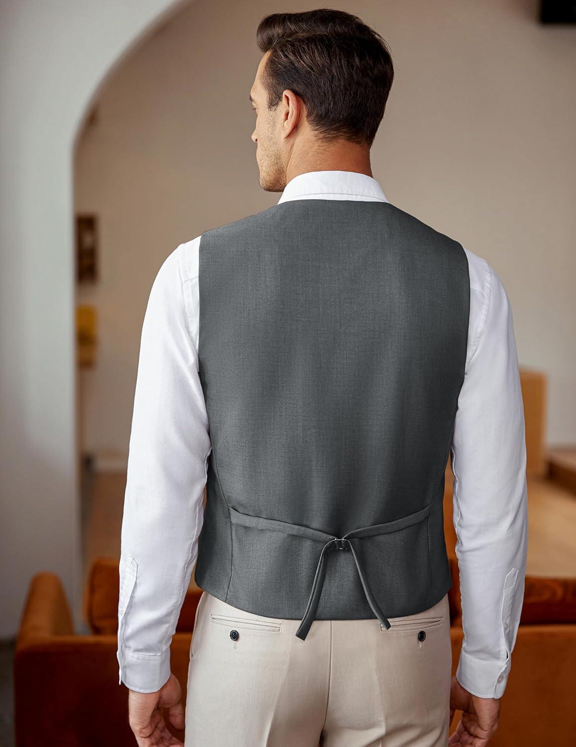 imageCOOFANDY Mens Casual Business Vests Lightweight Waistcoat Slim Fit Suit VestDark Gray