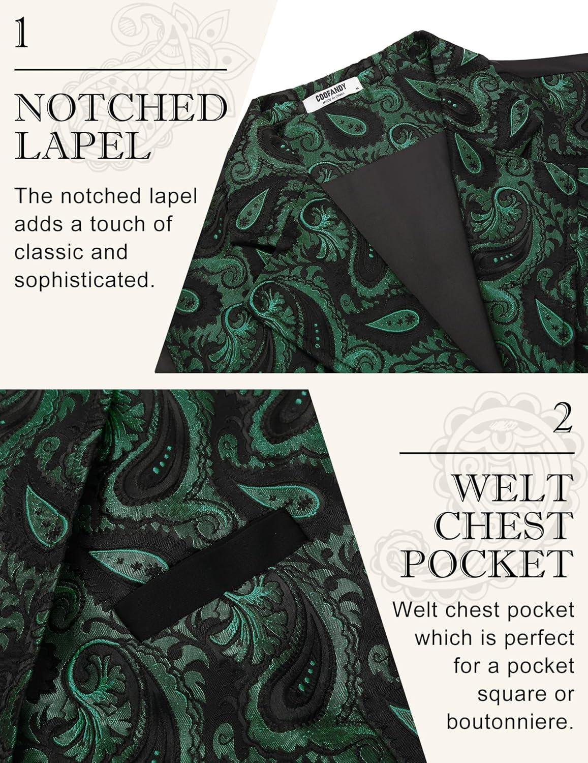 imageCOOFANDY Mens Casual Business Vests Lightweight Waistcoat Slim Fit Suit VestGreen Paisley