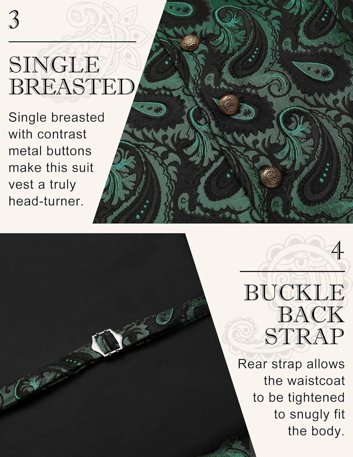 imageCOOFANDY Mens Casual Business Vests Lightweight Waistcoat Slim Fit Suit VestGreen Paisley