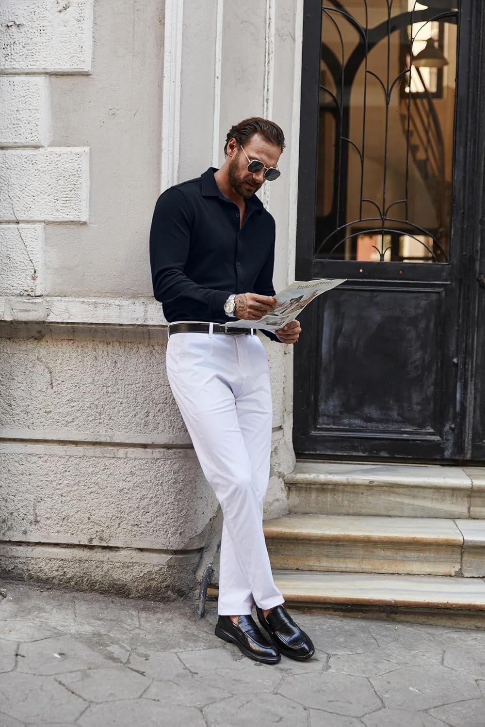 imageCOOFANDY Mens Casual Button Down Shirt Long Sleeve Lightweight Jacket Fashion Textured ShirtsDark Blue