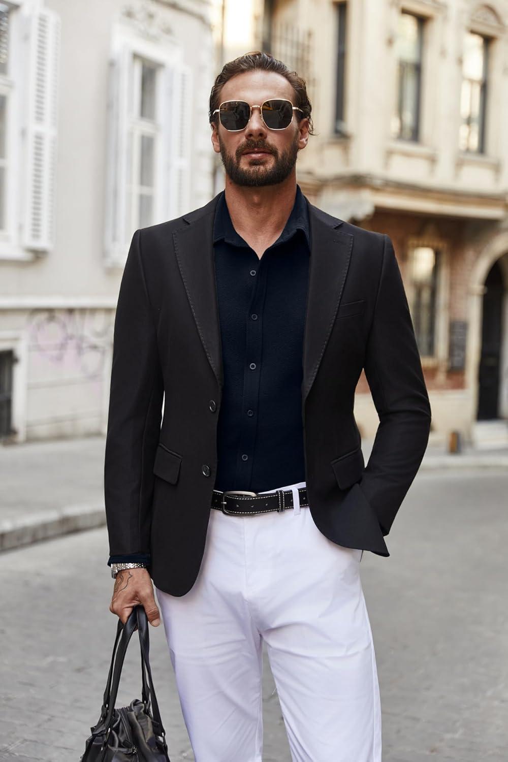 imageCOOFANDY Mens Casual Button Down Shirt Long Sleeve Lightweight Jacket Fashion Textured ShirtsDark Blue