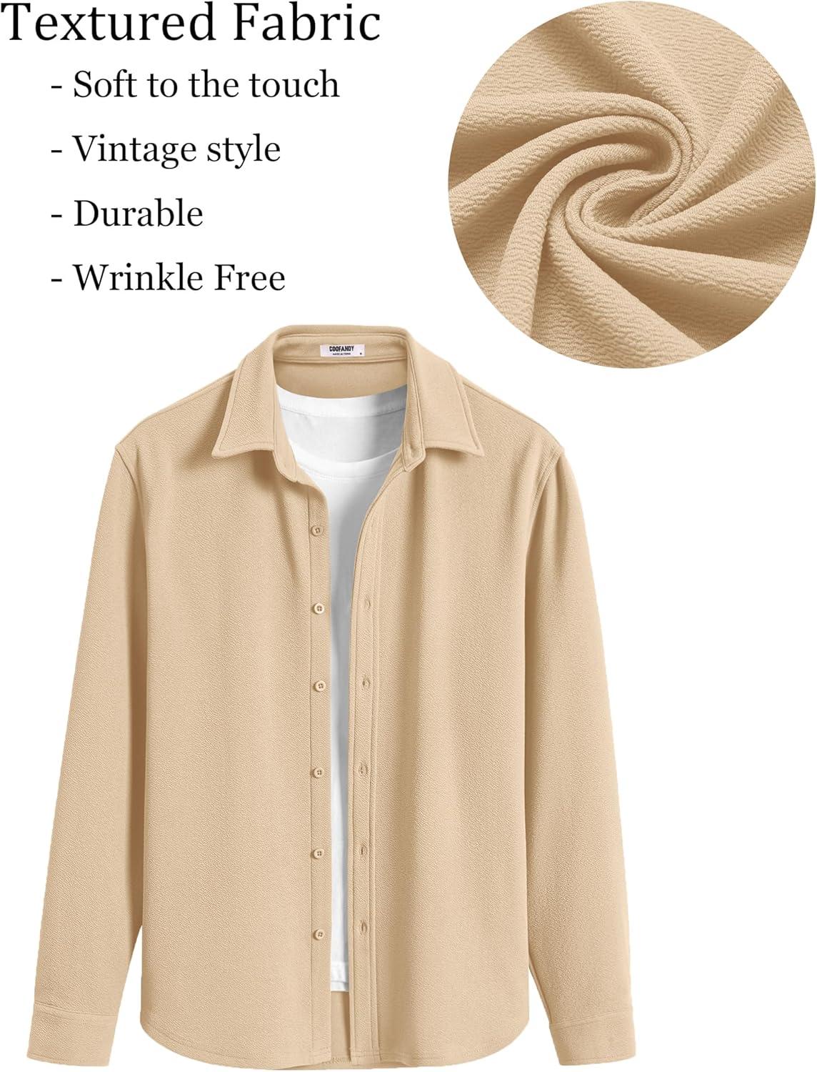 imageCOOFANDY Mens Casual Button Down Shirt Long Sleeve Lightweight Jacket Fashion Textured ShirtsLight Coffee