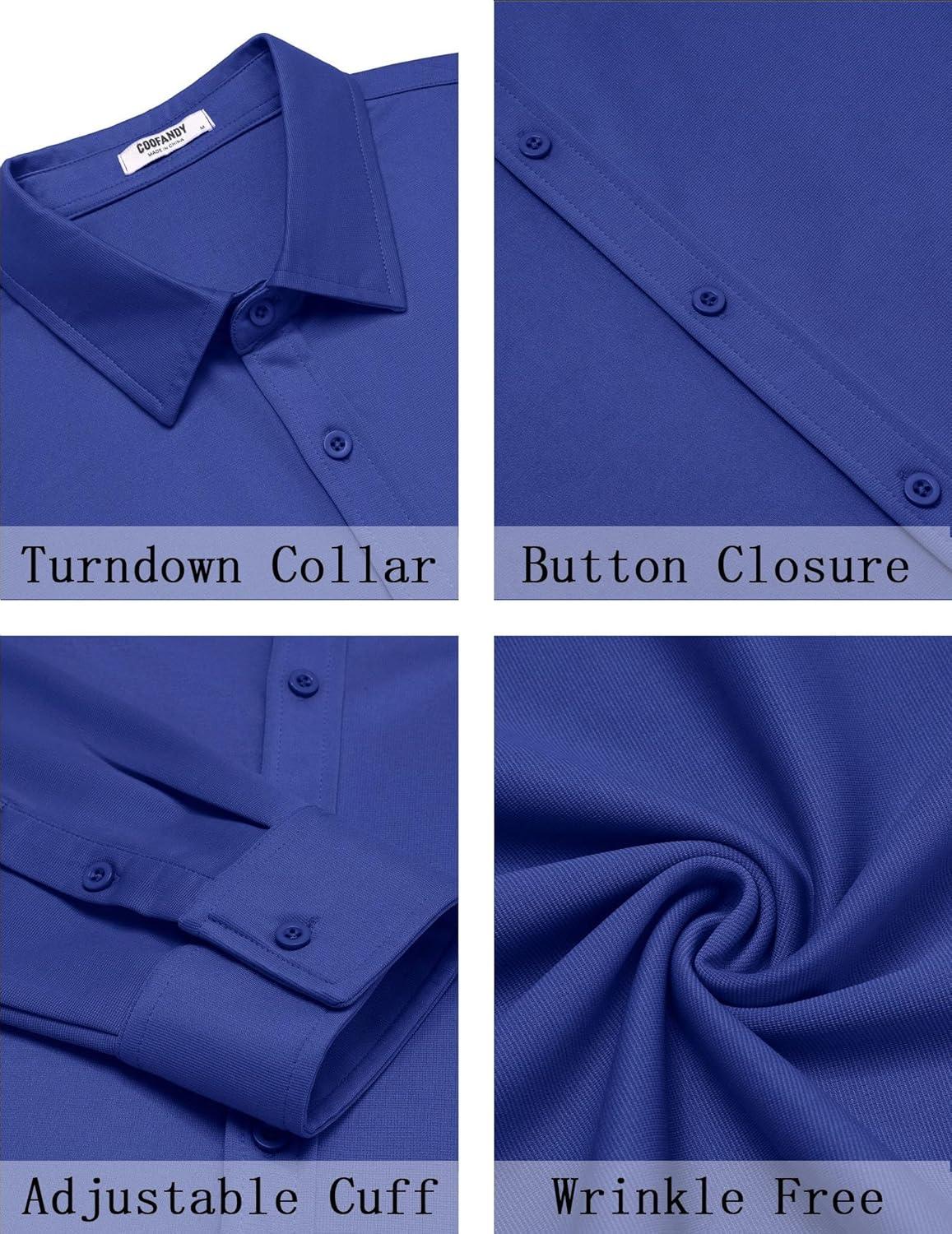 imageCOOFANDY Mens Casual Button Down Shirt Long Sleeve Wrinkle Free Shirts Stretch Dress ShirtRoyal Blue