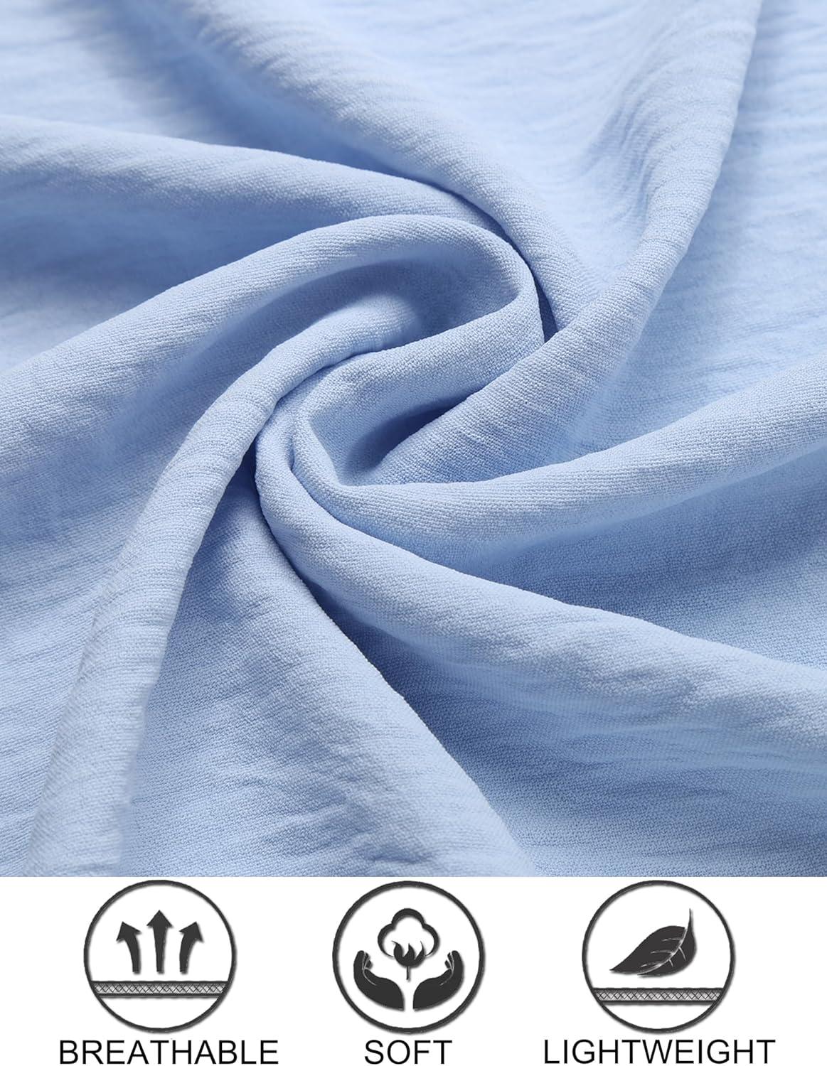 imageCOOFANDY Mens Casual Button Down Shirt Short Sleeve Textured Summer Cuban Beach ShirtsLight Blue