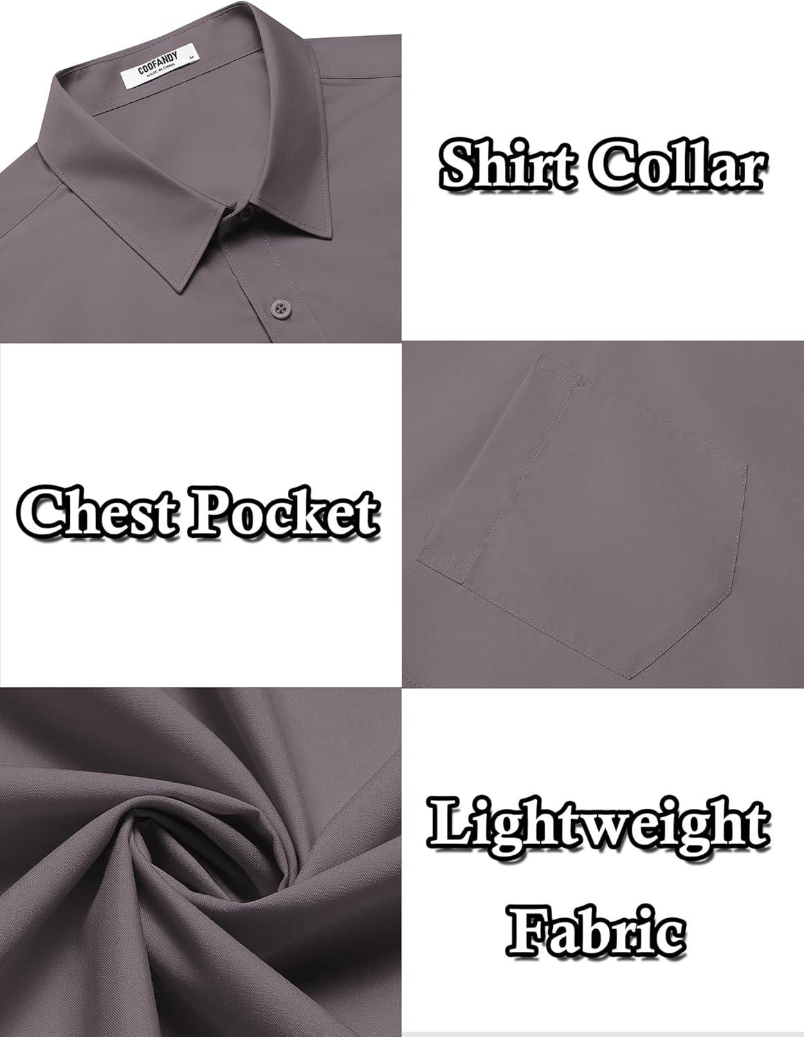imageCOOFANDY Mens Casual Button Down Shirts Lightweight Short Sleeve ShirtsDark Gray