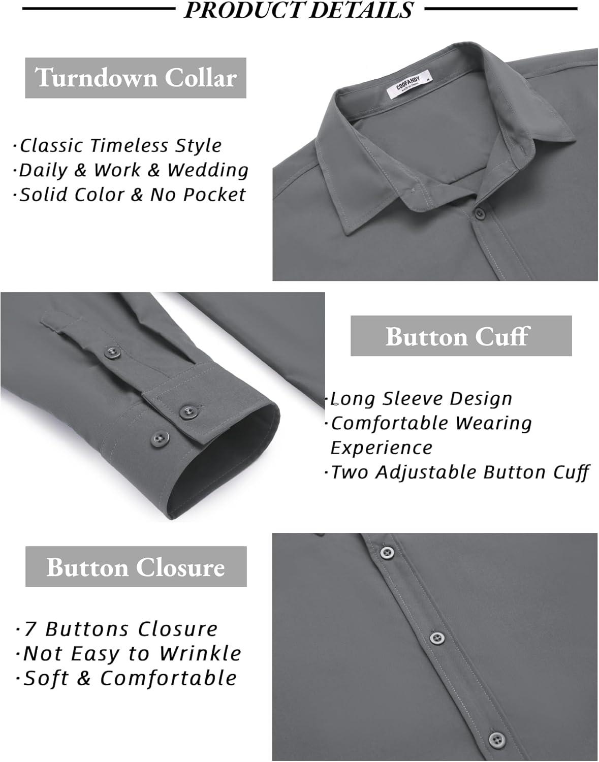 imageCOOFANDY Mens Casual Button Down Shirts Long Sleeve Untucked Shirts for Men Stretch Dress ShirtDark Gray