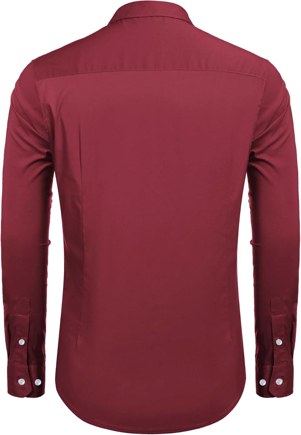 imageCOOFANDY Mens Casual Button Down Shirts Long Sleeve Untucked Shirts for Men Stretch Dress ShirtWine Red