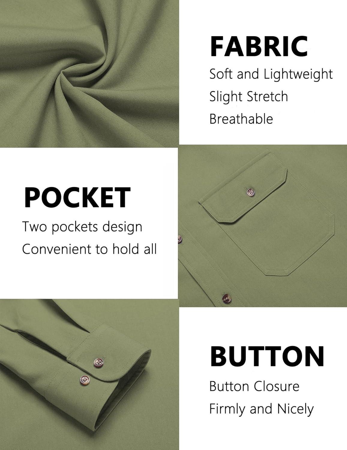 imageCOOFANDY Mens Casual Button Down Shirts Long Sleeve WrinkleFree Shirt Lightweight Shirt JacketArmy Green