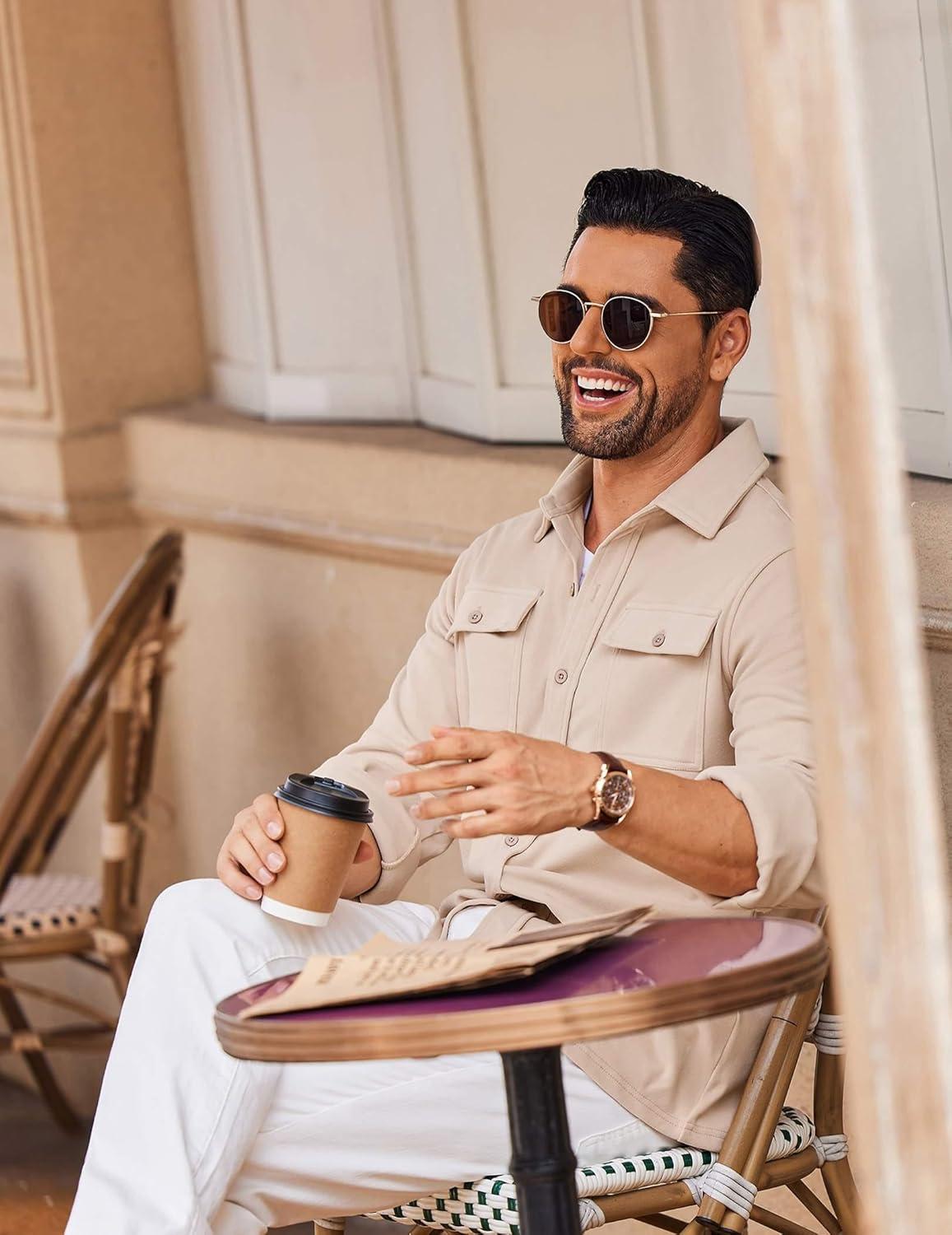 imageCOOFANDY Mens Casual Button Down Shirts Long Sleeve WrinkleFree Shirt Lightweight Shirt JacketBeige