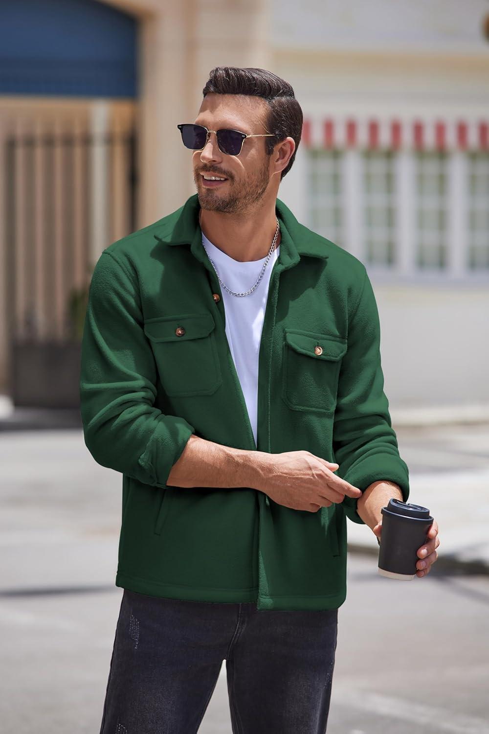 imageCOOFANDY Mens Casual Button Down Shirts Long Sleeve WrinkleFree Shirt Lightweight Shirt JacketGreen