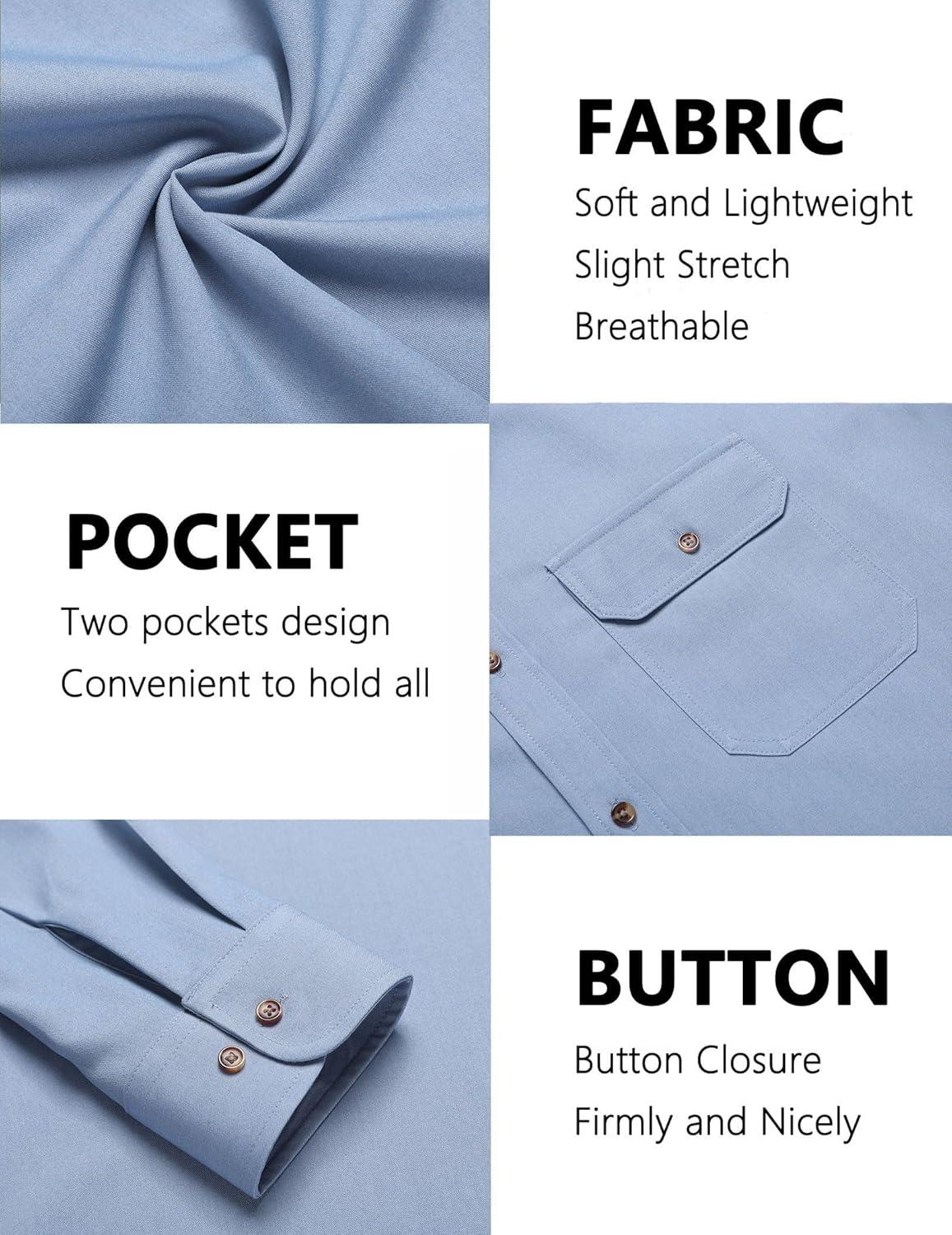 imageCOOFANDY Mens Casual Button Down Shirts Long Sleeve WrinkleFree Shirt Lightweight Shirt JacketLight Blue