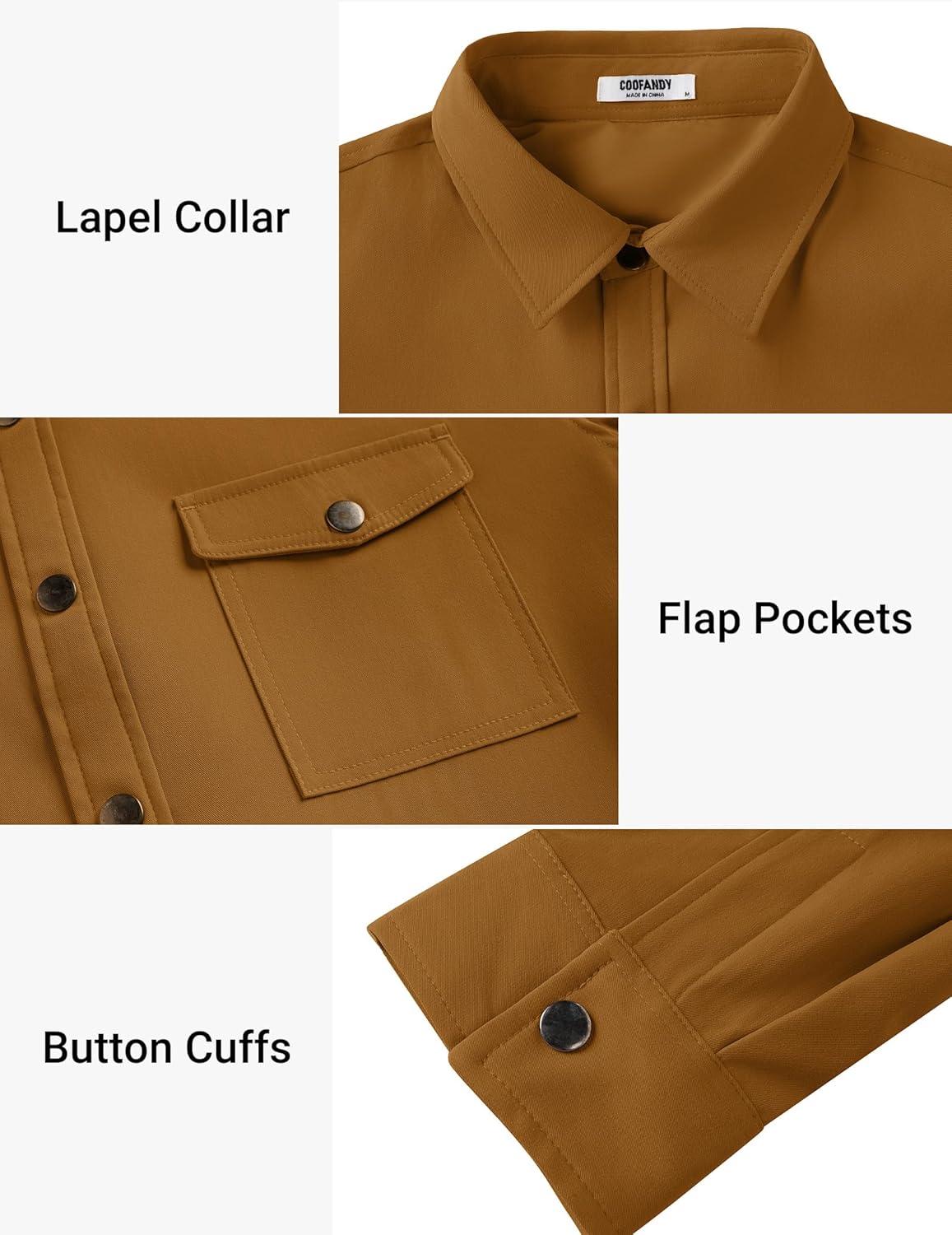imageCOOFANDY Mens Casual Button Down Shirts Long Sleeve WrinkleFree Shirt Lightweight Shirt JacketLight Brown