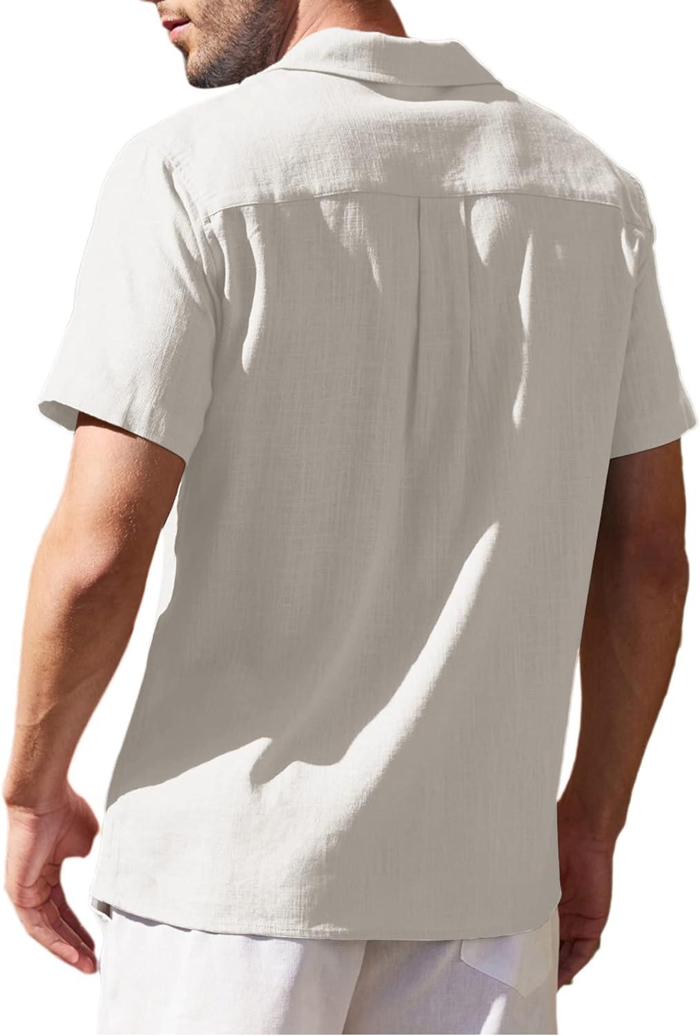 imageCOOFANDY Mens Casual Button Down Shirts Short Sleeve Summer Beach Shirt Fashion Textured Shirts with PocketA White