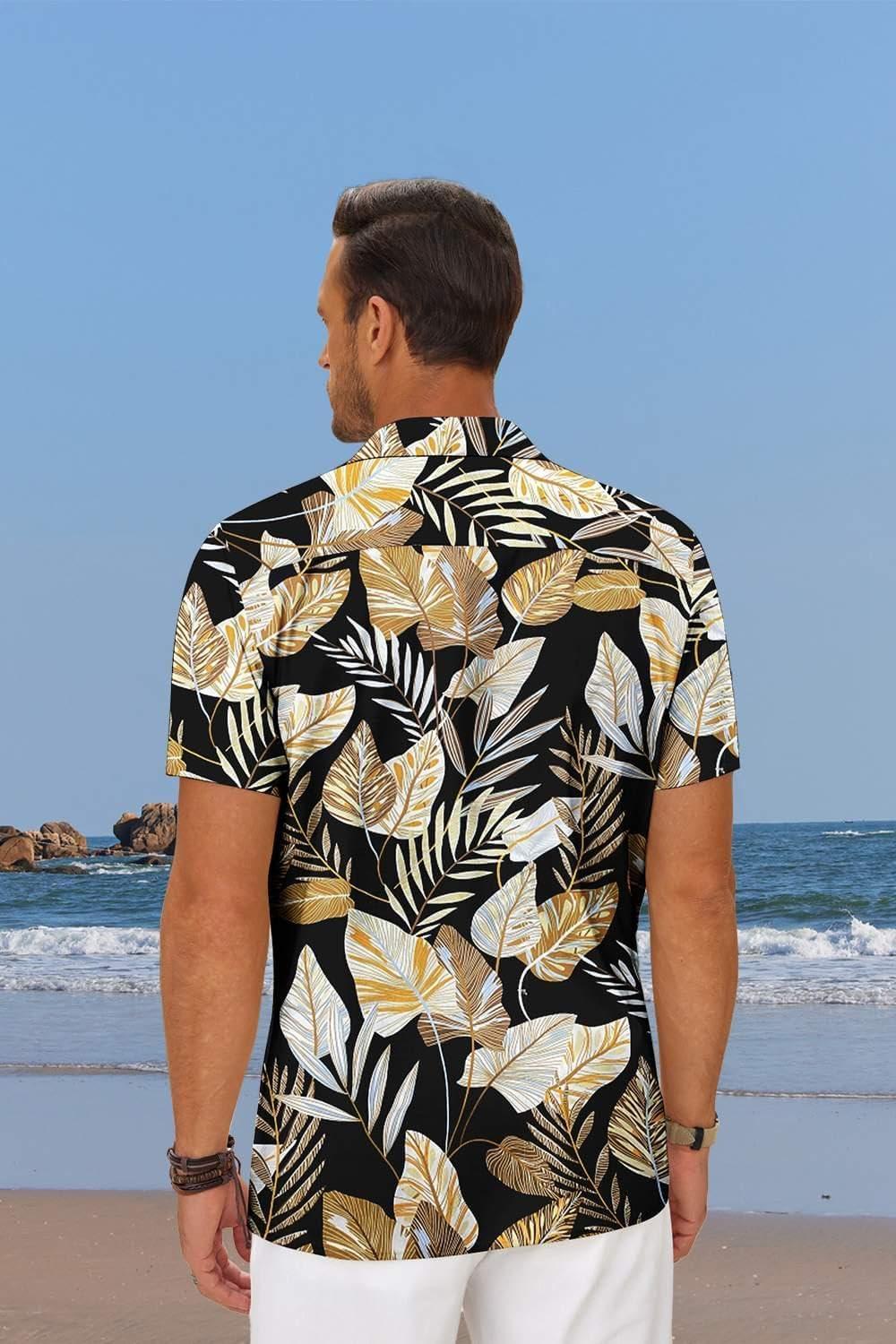 imageCOOFANDY Mens Casual Button Down Shirts Short Sleeve Summer Beach Shirt Fashion Textured Shirts with PocketBlack Palm Leaf