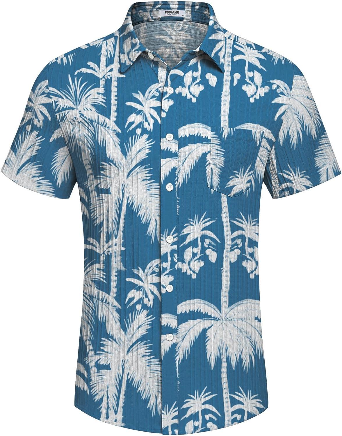 imageCOOFANDY Mens Casual Button Down Shirts Short Sleeve Summer Beach Shirt Fashion Textured Shirts with PocketBluecoconut Tree