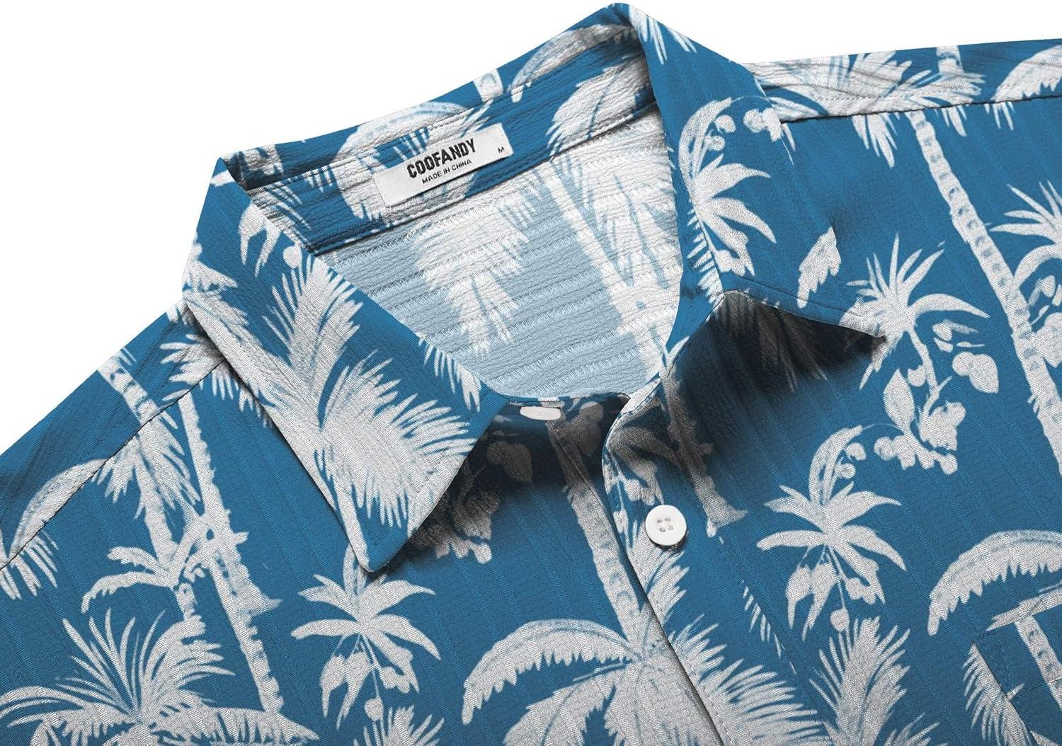 imageCOOFANDY Mens Casual Button Down Shirts Short Sleeve Summer Beach Shirt Fashion Textured Shirts with PocketBluecoconut Tree