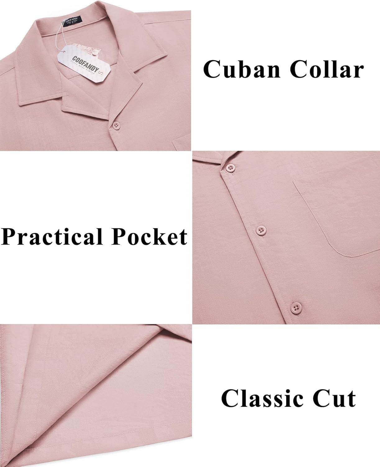 imageCOOFANDY Mens Casual Button Down Shirts Short Sleeve Summer Cuban Vacation Beach ShirtsPink
