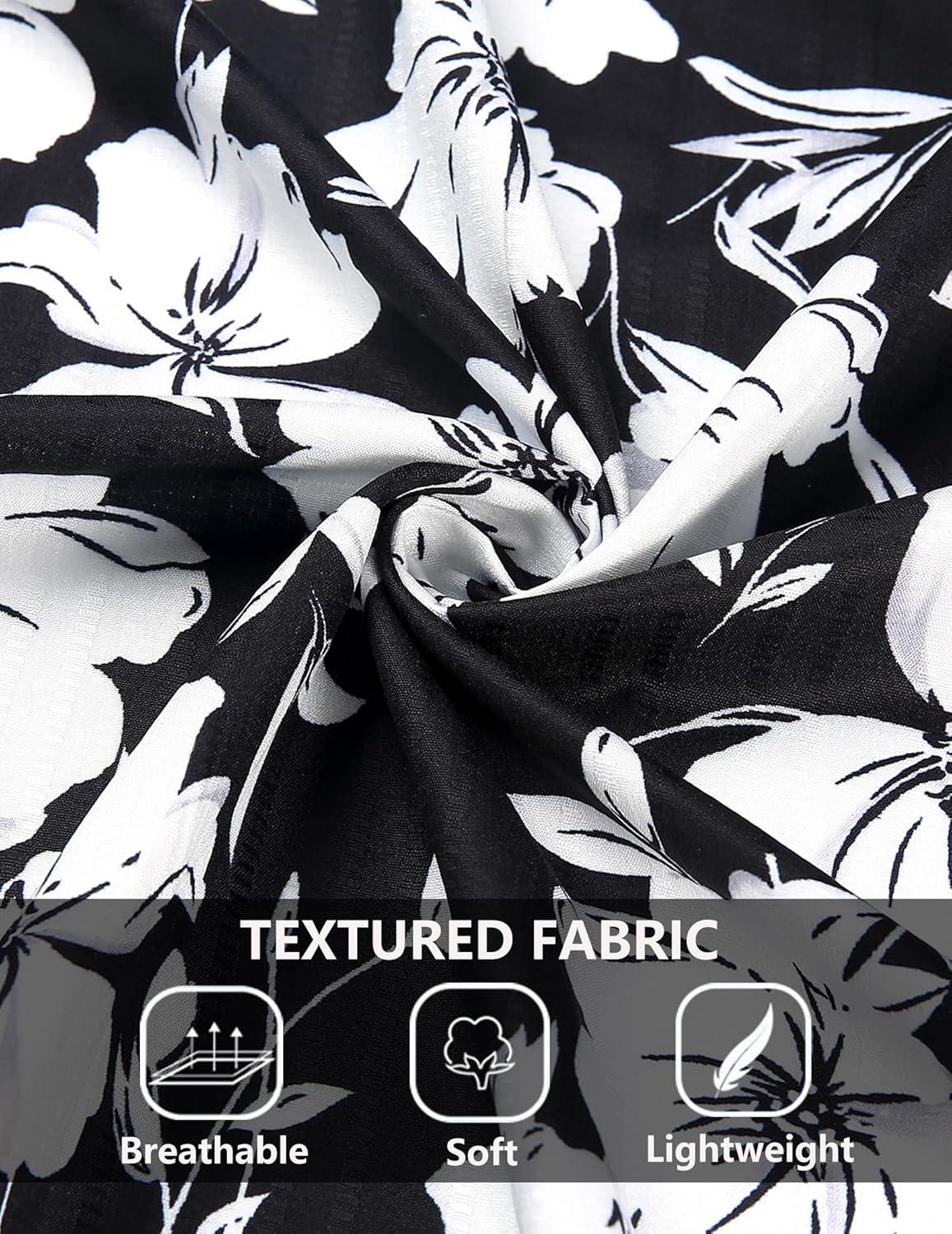 imageCOOFANDY Mens Casual Button Down Shirts Short Sleeve Textured Shirt Summer Beach Shirts for MenBlackwhite Floral