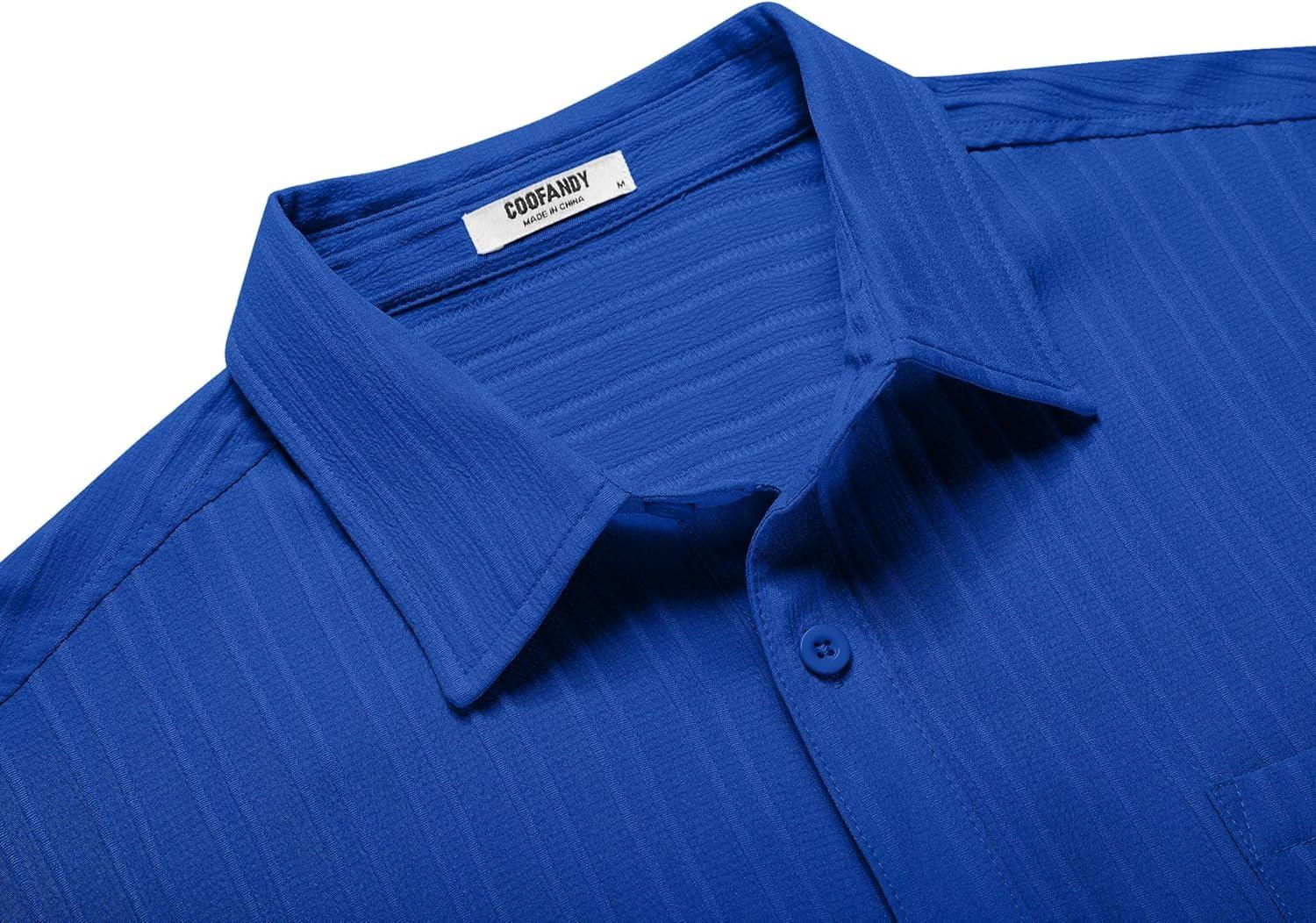 imageCOOFANDY Mens Casual Button Down Shirts Short Sleeve Textured Summer Beach Shirt with PocketRoyal Blue