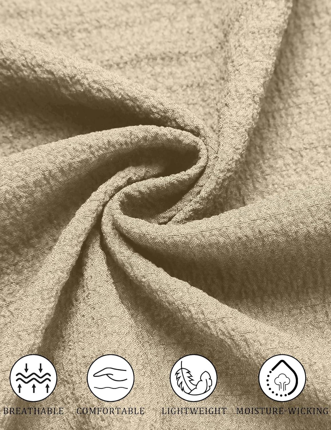 imageCOOFANDY Mens Casual Button Down Short Sleeve Shirt Textured Summer Beach Vacation ShirtChampagne