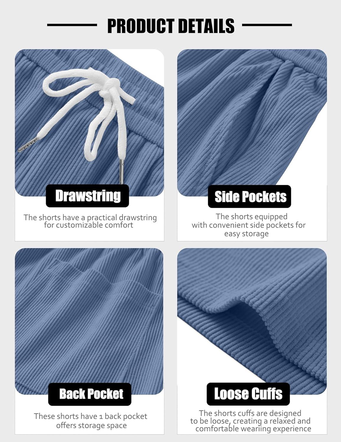 imageCOOFANDY Mens Casual Corduroy Shorts With Elastic Waist Drawstring Lightweight Summer Beach Shorts With PocketsBlue