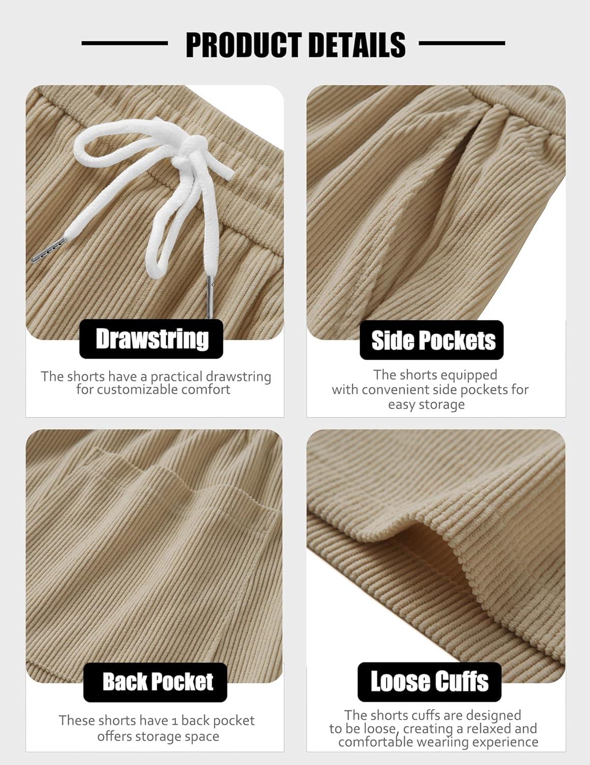 imageCOOFANDY Mens Casual Corduroy Shorts With Elastic Waist Drawstring Lightweight Summer Beach Shorts With PocketsLight Khaki