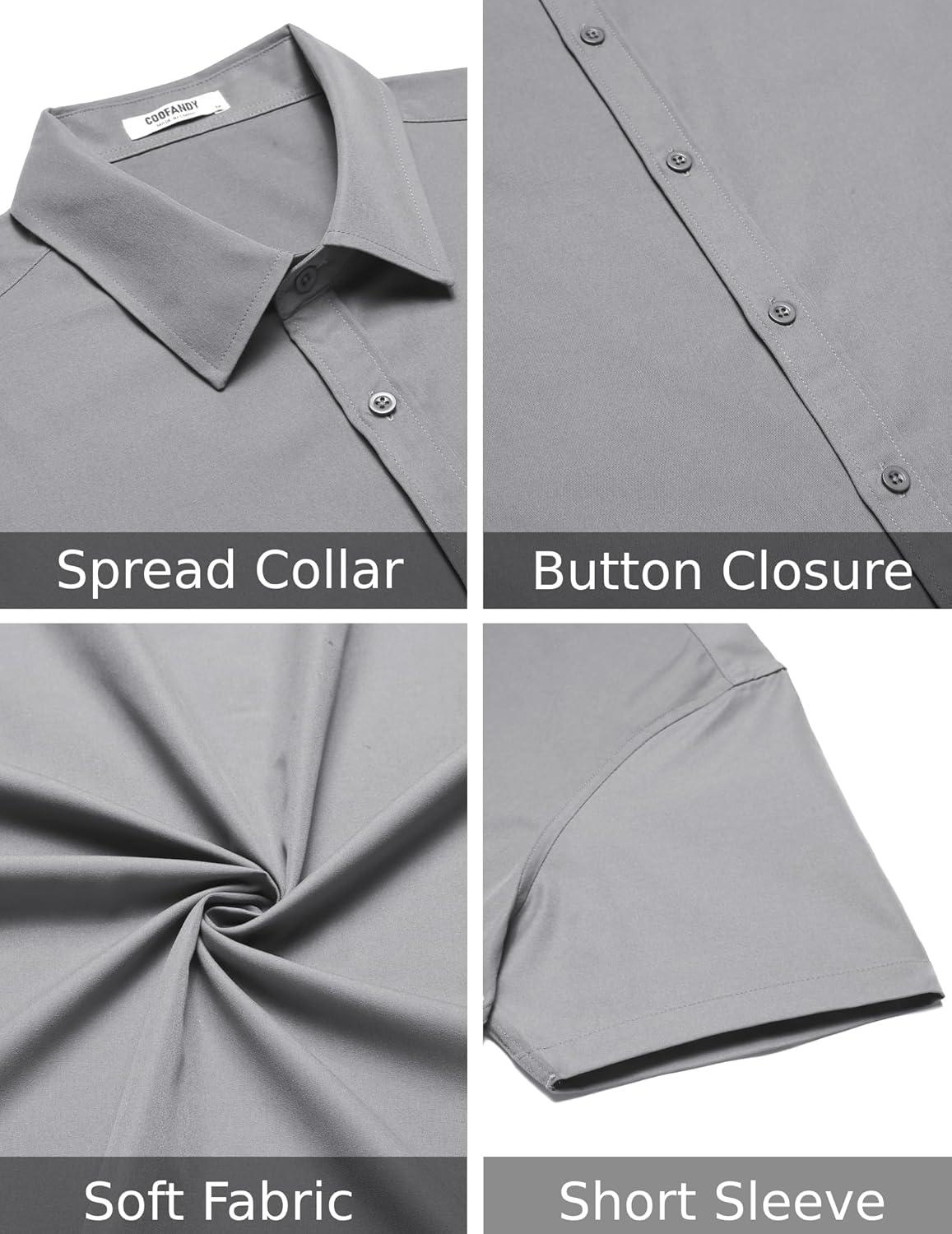 imageCOOFANDY Mens Casual Dress Shirts Short Sleeve Wrinkle Free Casual Button Down ShirtsConcrete Gray