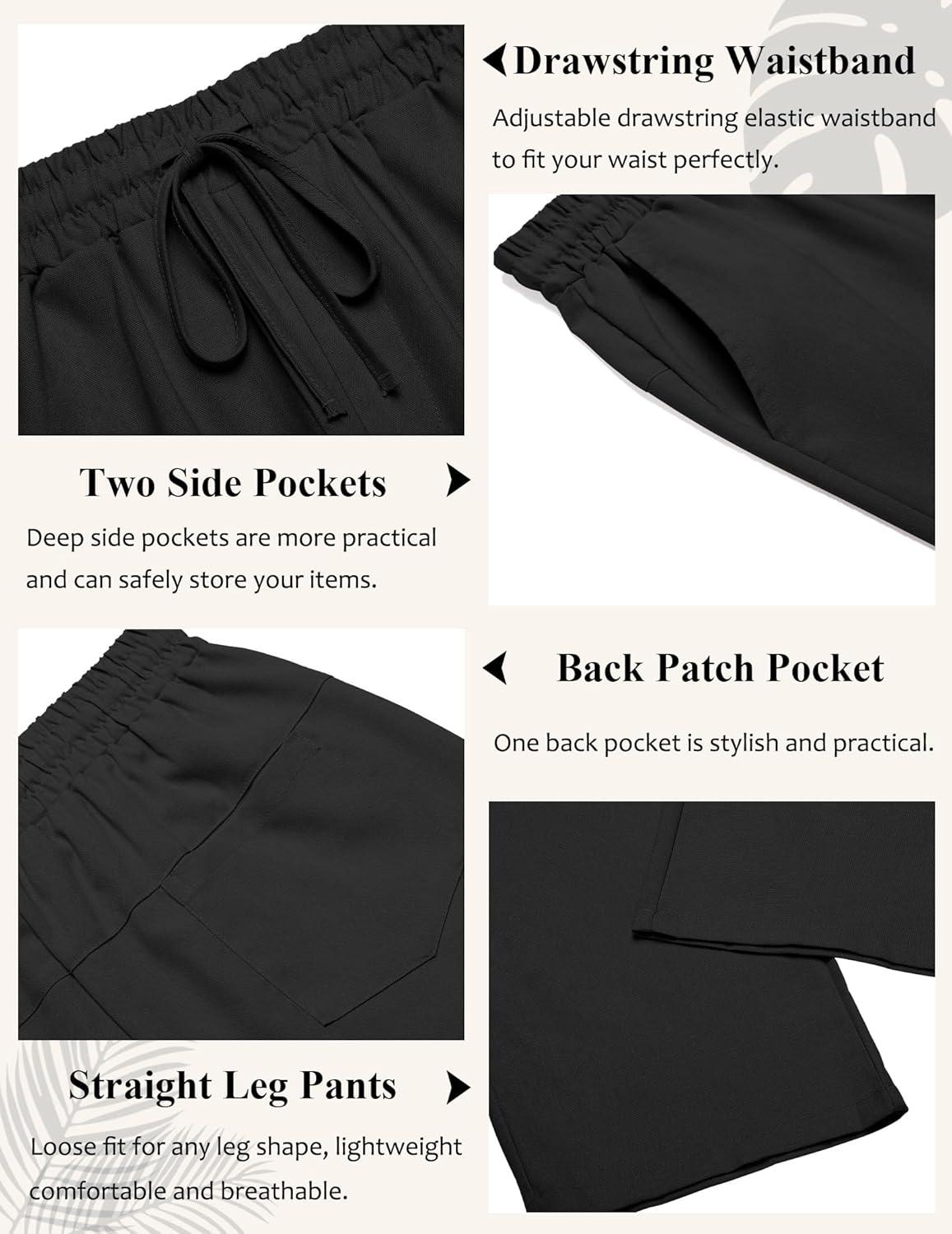 imageCOOFANDY Mens Casual Linen Pants Loose Fit Elastic Waist Drawstring Lightweight Pant Summer Beach TrousersBlack